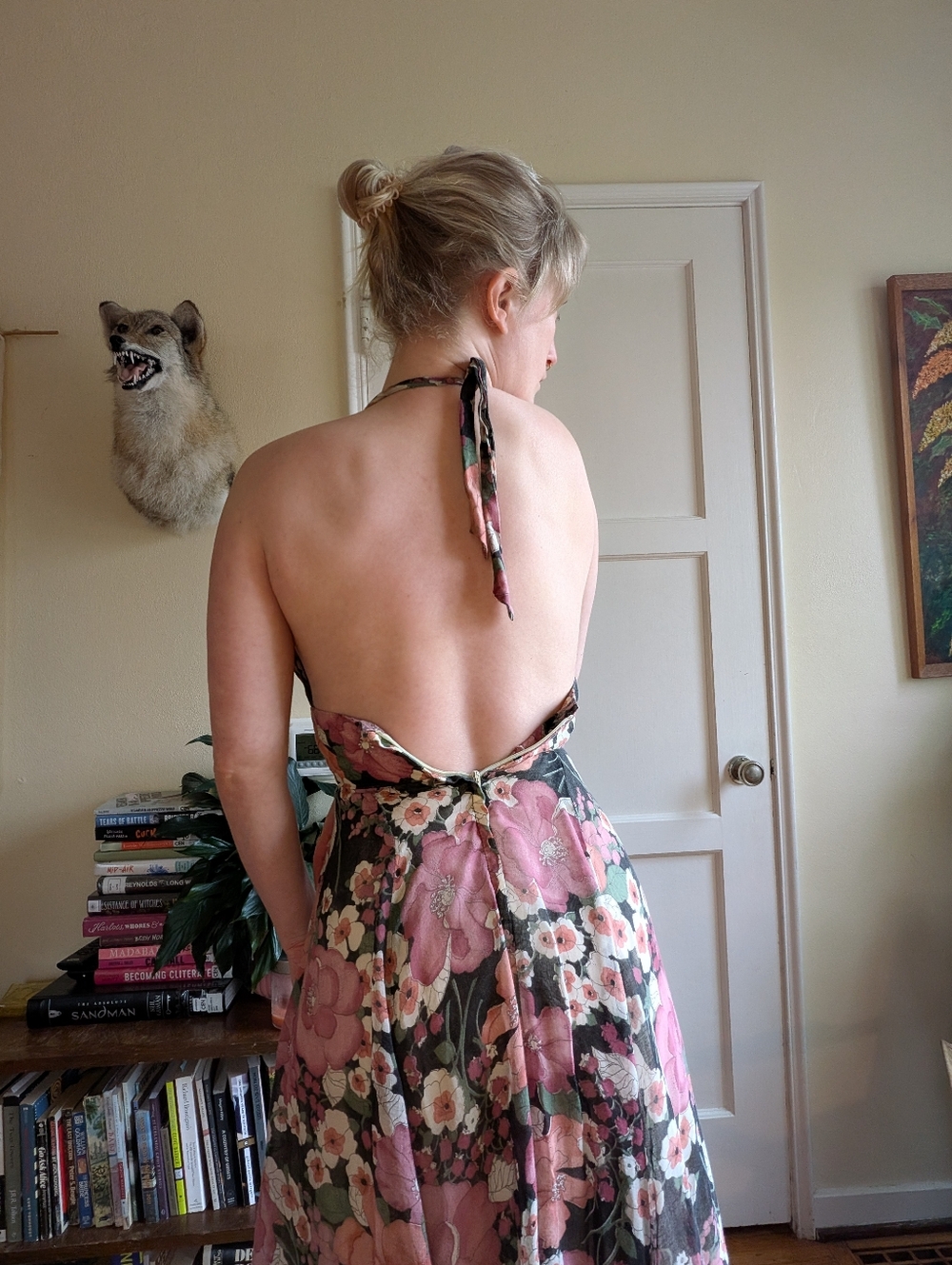Vintage 70s Floral Halter Maxi Dress in Pink and Green - Picture 4 of 9